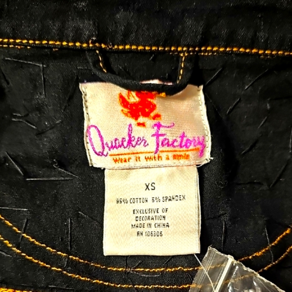 Quacker Factory Womens Black Denim Stretch Jacket Beaded Bling Size XS